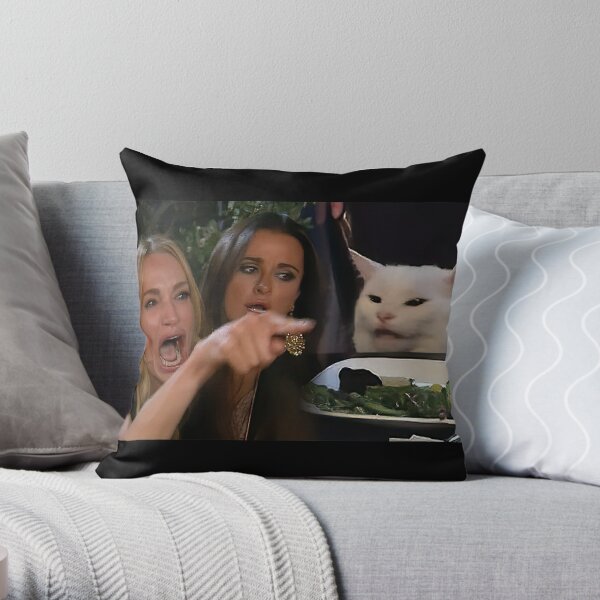 Woman Yelling at a Cat Throw Pillow