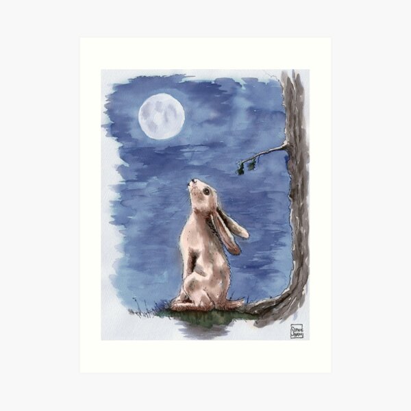Hare gazed up at the Moon Art Print