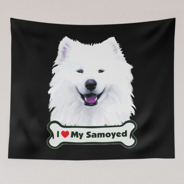 Item preview, Smiling White "I ❤️ My Samoyed" Bone Dog Face Painting designed and sold by RetroSkullArt.