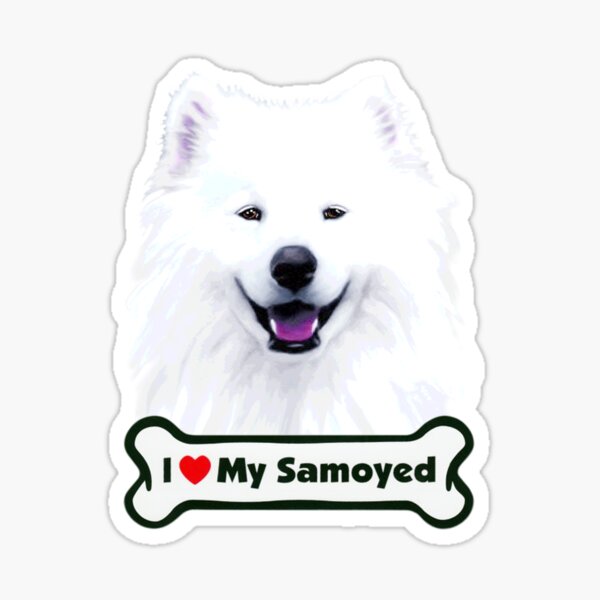 Smiling White "I ❤️ My Samoyed" Bone Dog Face Painting Sticker