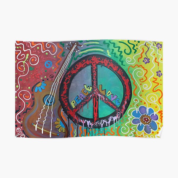 Peace And Love Original Hippie Art Poster By Barbosaart Redbubble 4584