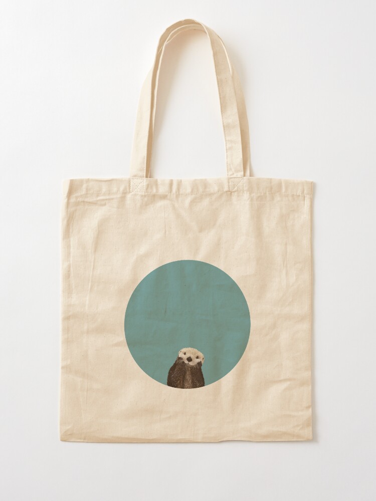 Alternate view of Cute Sea Otter on Teal Solid. Minimalist. Coastal. Adorable. Tote Bag