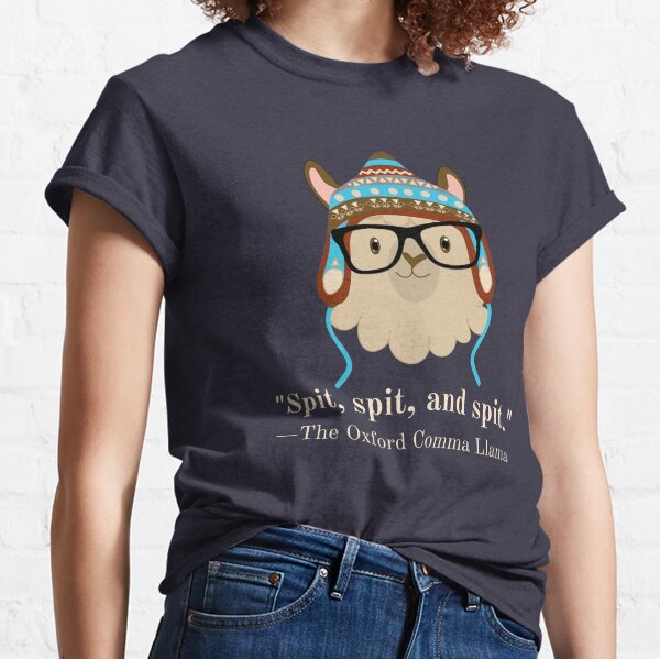 Oxford Comma Llama spit tan blue Classic T-Shirt