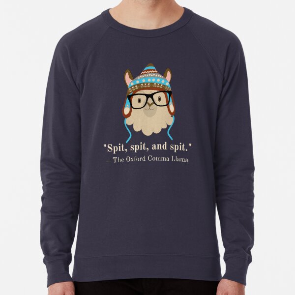 Oxford Comma Llama spit tan blue Lightweight Sweatshirt