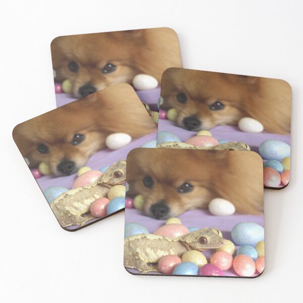 Item preview, Pomeranian and Cream Crested Gecko Surrounded by Easter Eggs designed and sold by Duelism.