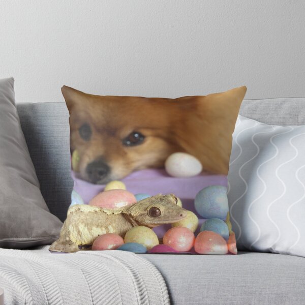 Item preview, Pomeranian and Cream Crested Gecko Surrounded by Easter Eggs designed and sold by Duelism.