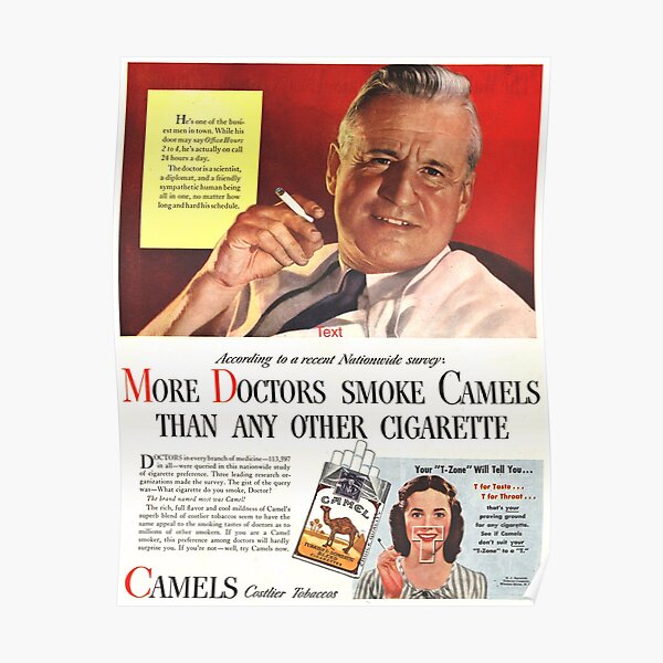 Camel Cigarette Ad "Doctors Smoke Camels" Poster