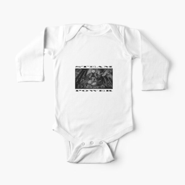 The Paddle Steamer Fireman (black white poster edition) Long Sleeve Baby One-Piece