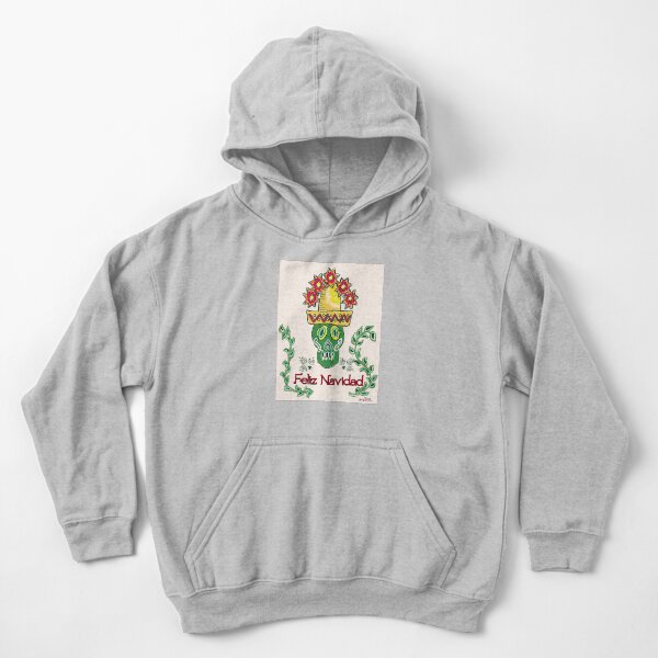 green skull sombrero feliz navidad Kids Pullover Hoodie