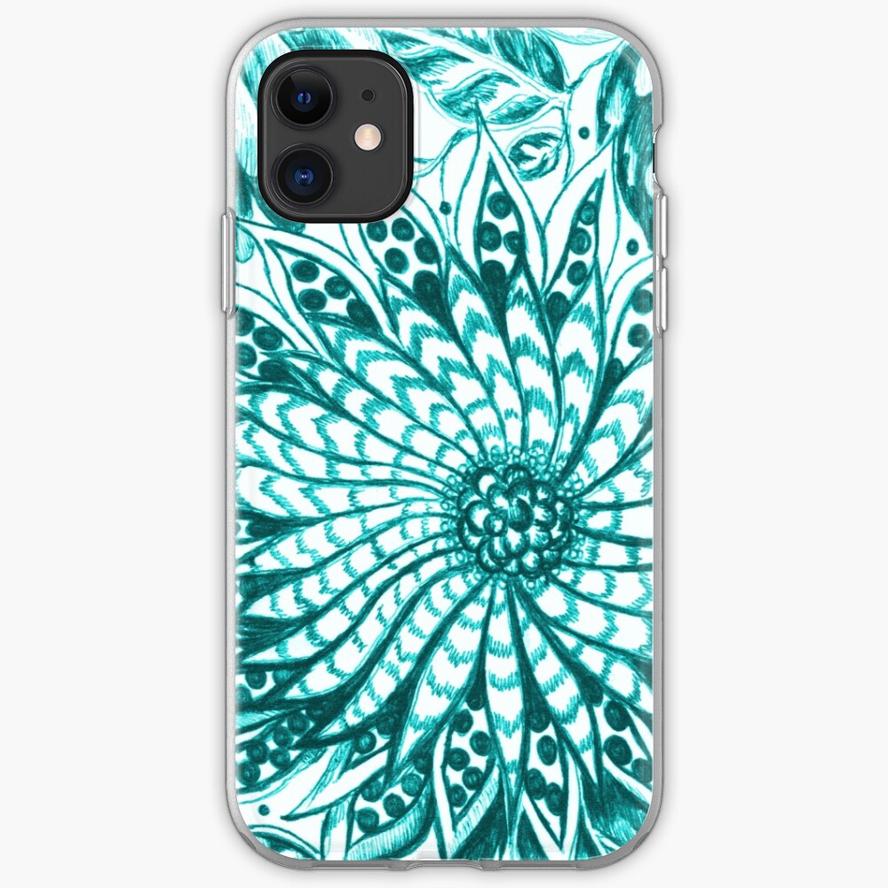 Dark Teal Pinwheel Flower Magic Garden Ink Drawing Iphone Case Cover By Michelebuttons Redbubble