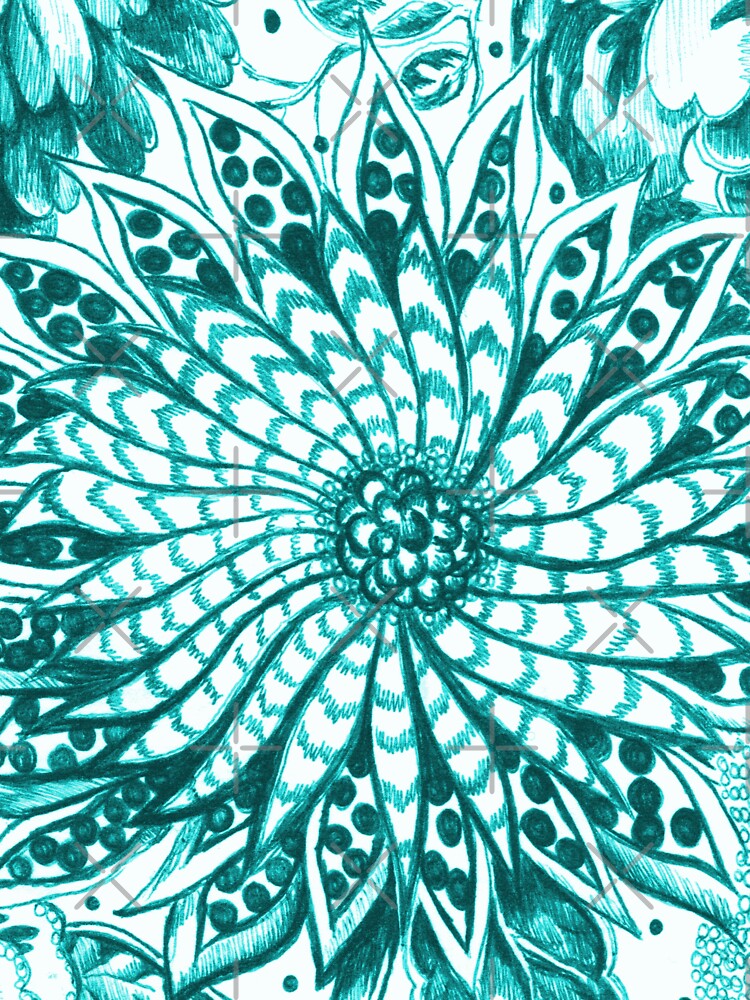 Dark Teal Pinwheel Flower Magic Garden Ink Drawing Kids T Shirt By Michelebuttons Redbubble