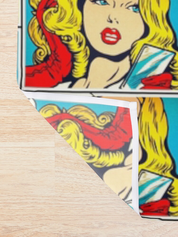 Vintage Retro Comic Blonde Short Hair Curly Pin Up Girl Teal