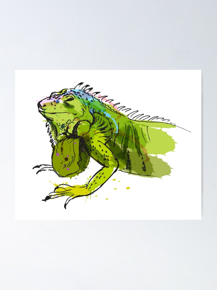 iguana poster iguana print iguana art green iguana Iguana watercolor iguana iguana watercolor iguana art print