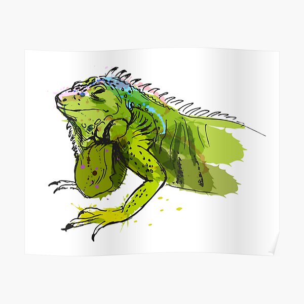 Green Iguana Watercolor Poster