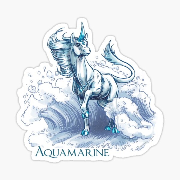 March Birthstone Unicorn: Aquamarine Gemstone Fantasy Art Sticker