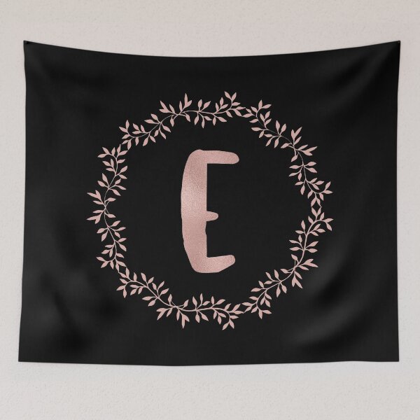 Artikelvorschau, Rosen-Goldmonogramm E - erröten Sie rosa Buchstaben E auf Schwarzem entworfen und verkauft von MysticMagpie.