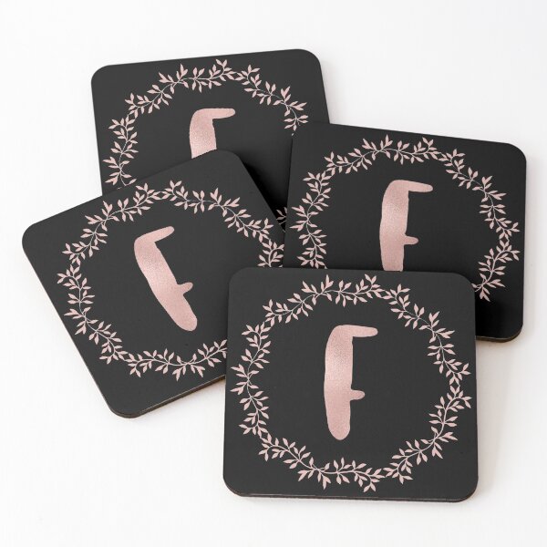 Item preview, Rose Gold Monogram F - Blush Pink Letter F on Black designed and sold by MysticMagpie.