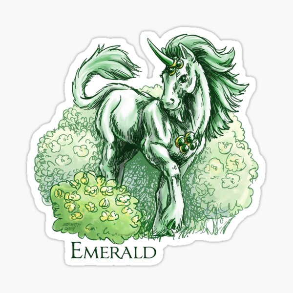 May Birthstone Unicorn: Emerald Gemstone Fantasy Art Sticker