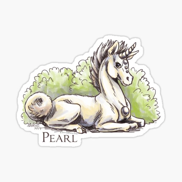 June Birthstone Unicorn: Pearl Gemstone Fantasy Artwork Sticker
