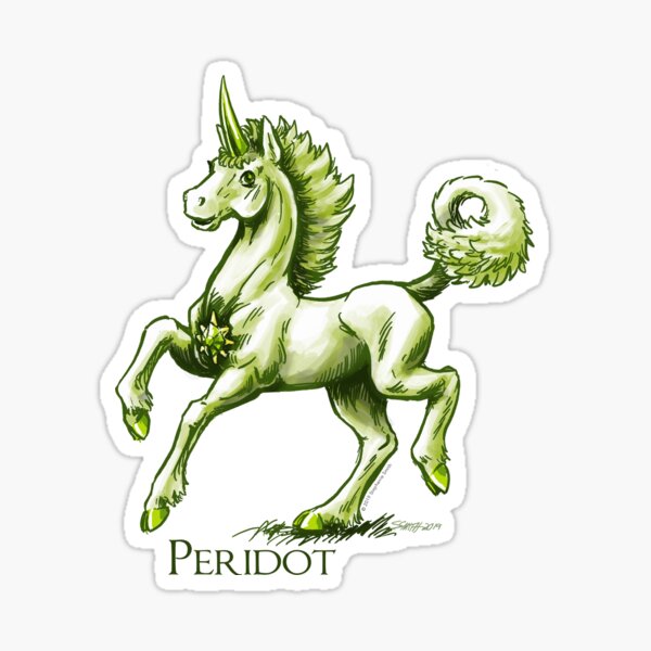 August Birthstone Unicorn: Peridot Gemstone Fantasy Artwork Sticker