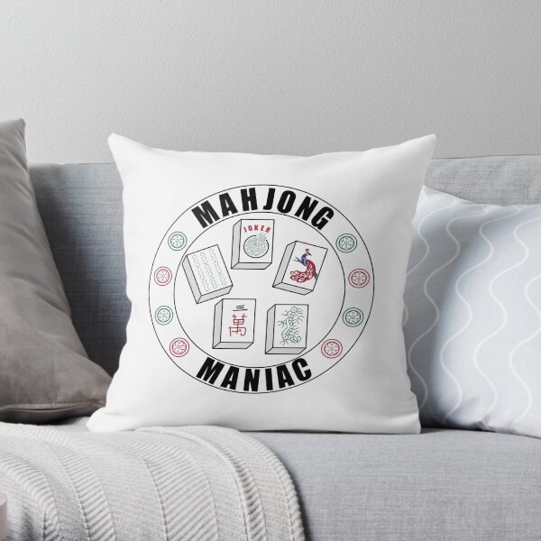 Mahjong Maniac Design on White Background Throw Pillow