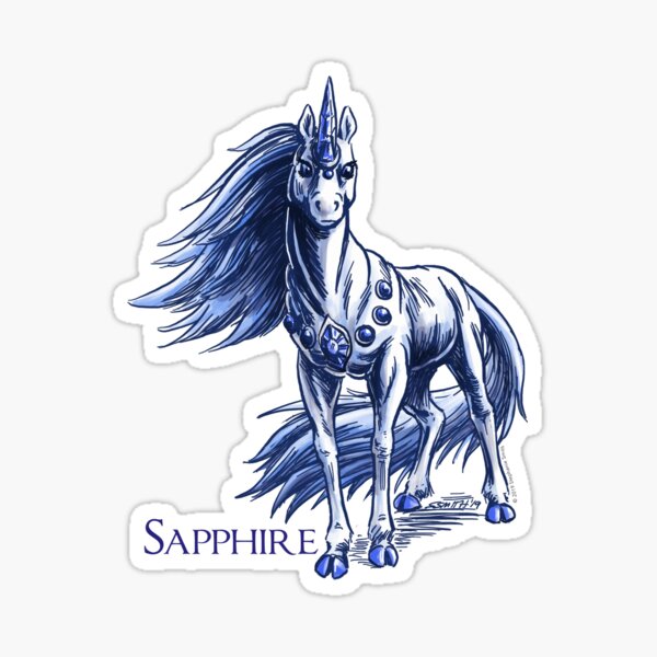 September Birthstone Unicorn: Sapphire Gemstone Fantasy Art Sticker