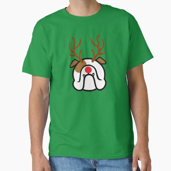 Item preview, English Bulldog Holiday dog with reindeer antlers - English Bulldog Christmas designed and sold by smooshfaceutd.