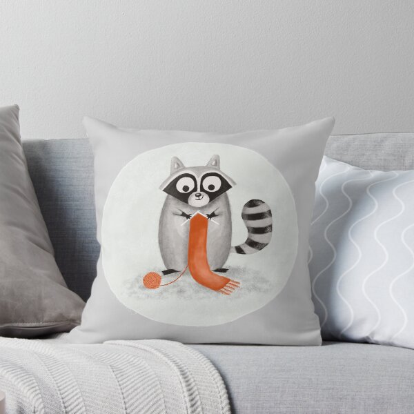 Racoon knitting Throw Pillow