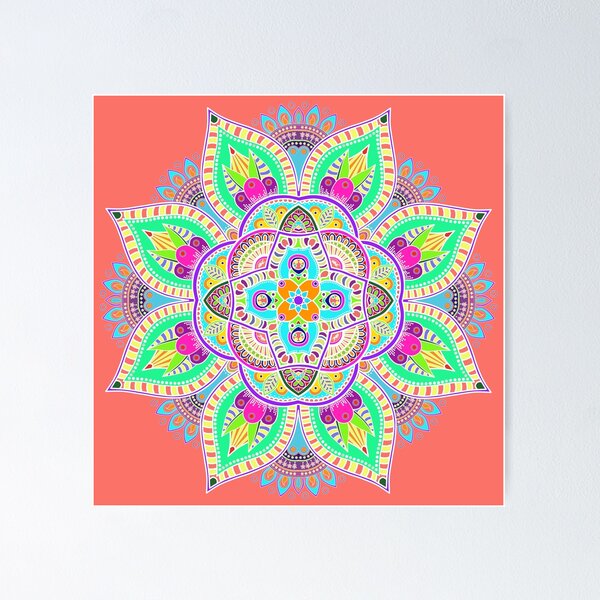 Item preview, Mandala 4 - Geometric Pattern with White Outline - on Living Coral by Amanda M Lucas designed and sold by Amanda Lucas.