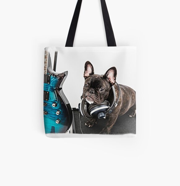 French bulldog and guitar portrait All Over Print Tote Bag