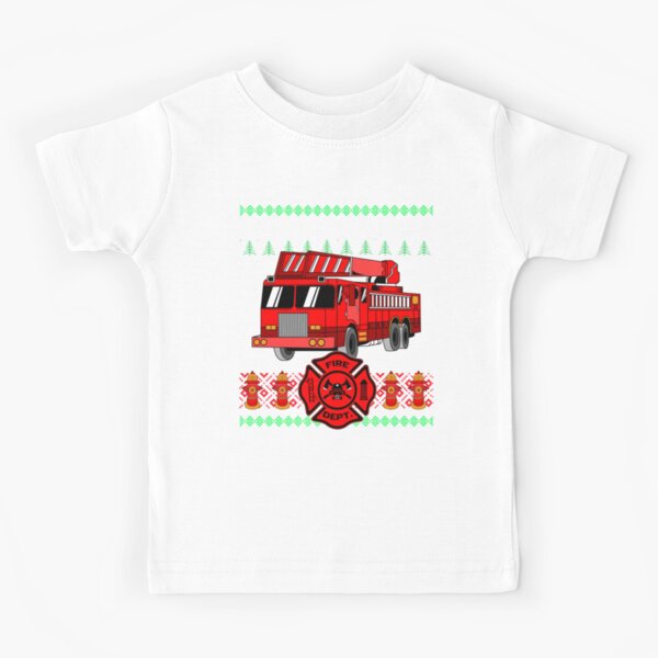 Fire Truck, Rescue Team Firefighter Ugly Christmas Sweater Kids T-Shirt