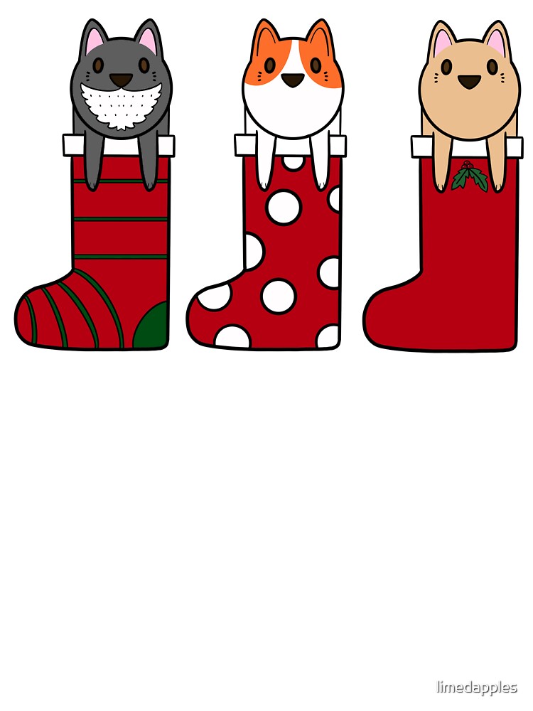 Three cats in Christmas stockings Kids T-Shirt for Sale by limedapples