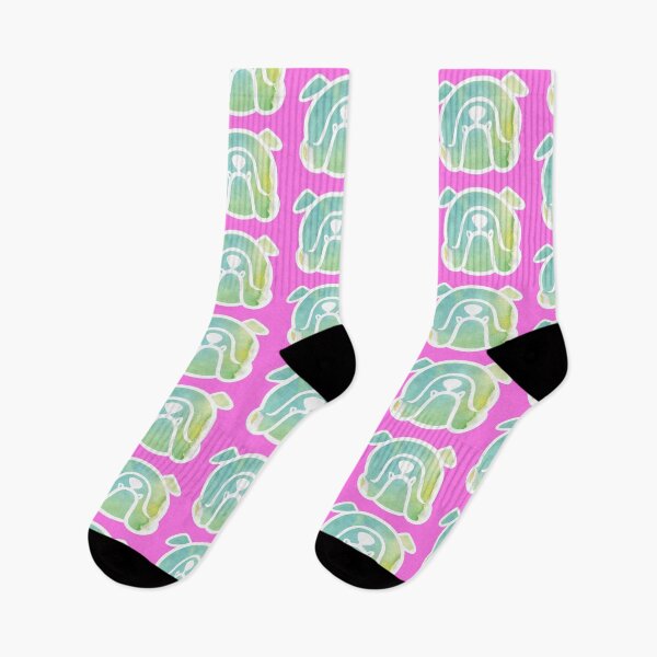 Item preview, English Bulldog - blue & green watercolors with pink background - smooshfaceunited designed and sold by smooshfaceutd.