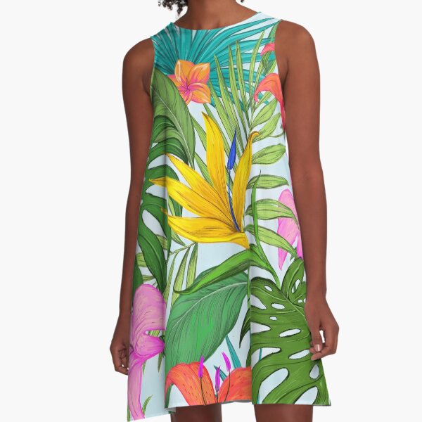 Hawaiian Floral A-Line Dress