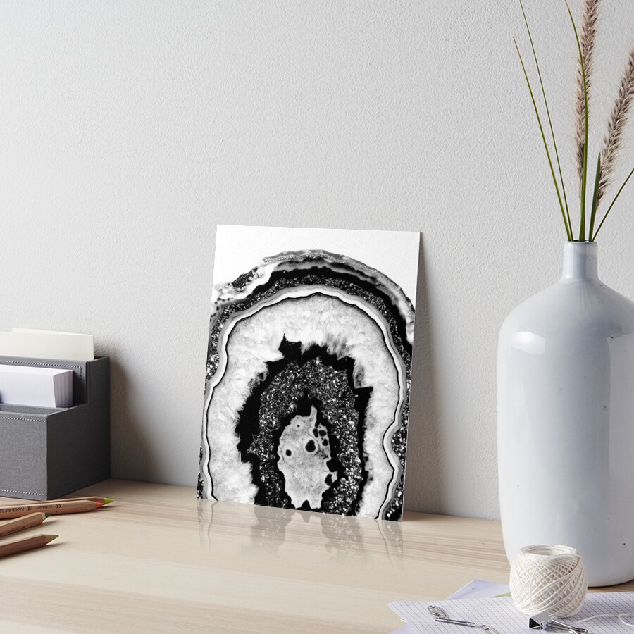Gray Black White Agate with Black Silver Glitter #2a #gem #decor #art Art Board Print