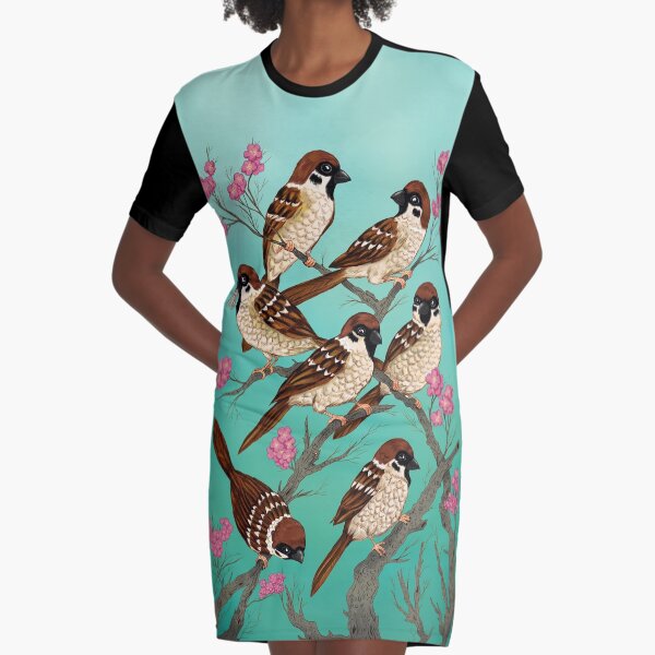 Sakura Sparrows Graphic T-Shirt Dress