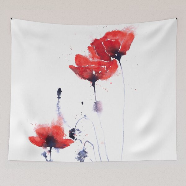 Artikelvorschau, Rote Mohnblumen-Malerei Mohnblumen-Aquarell-Malerei von Syman Kaye entworfen und verkauft von Syman Kaye.