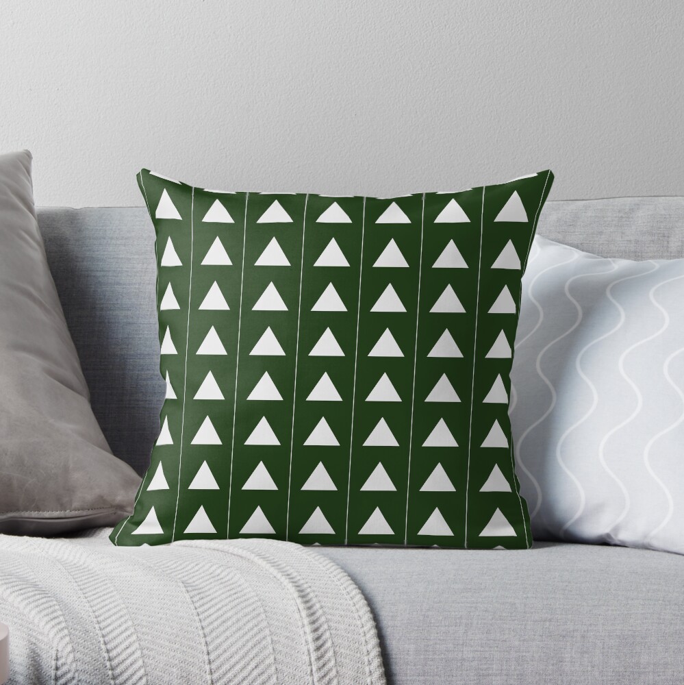 Pyramid Triangles - Olive Green Throw Pillow
