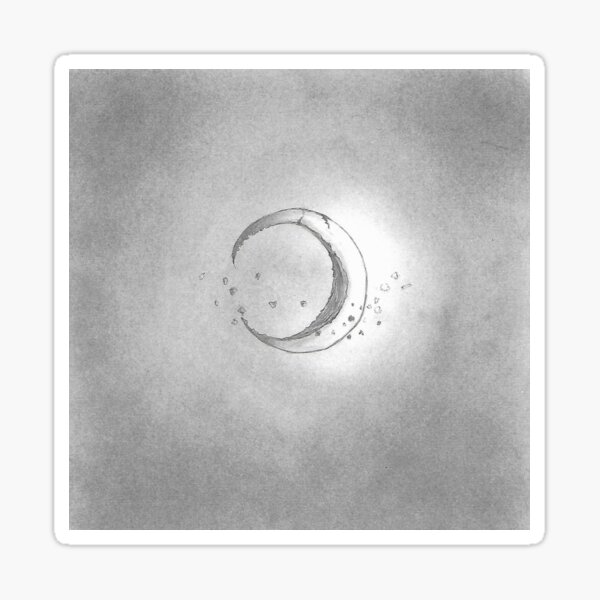 Broken Moon - graphite and graphite powder illustration - for Halloween Sticker