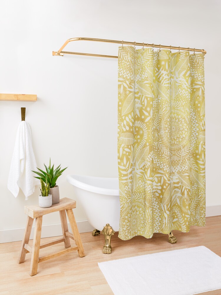 Alternate view of Medallion Pattern in Mustard and Cream Shower Curtain