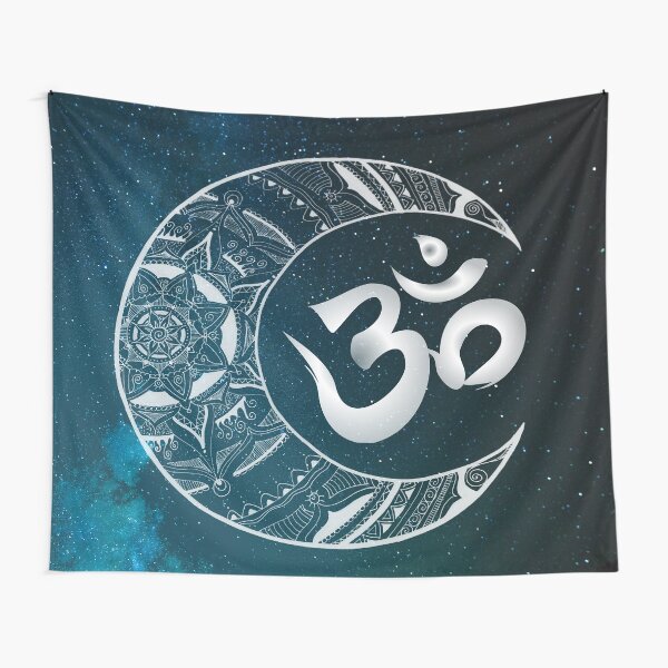 Crescent mandala, hand painted in white Tapestry