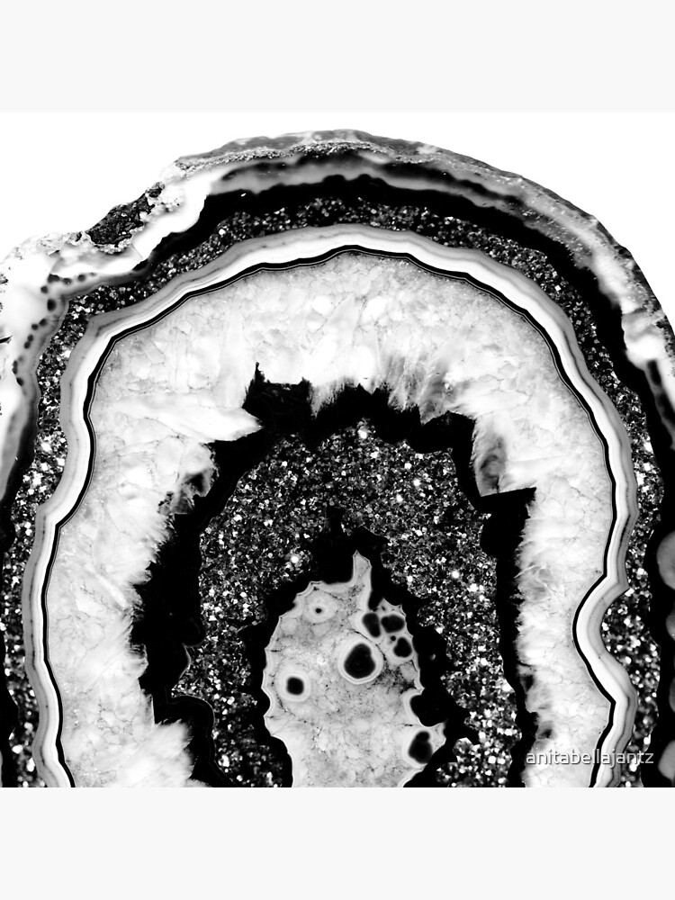 Gray Black White Agate with Black Silver Glitter #2a (Faux Glitter) #gem #decor #art by anitabellajantz