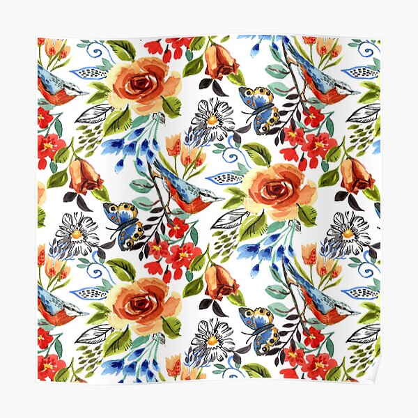 Garden bird design from an original watercolor painting Poster