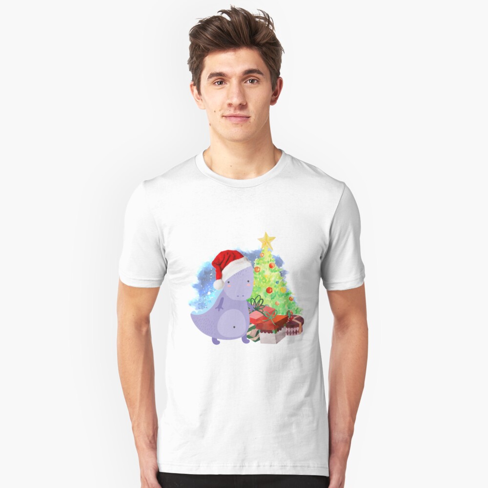 Treesaurus: a Dinosaur Christmas Slim Fit T-Shirt