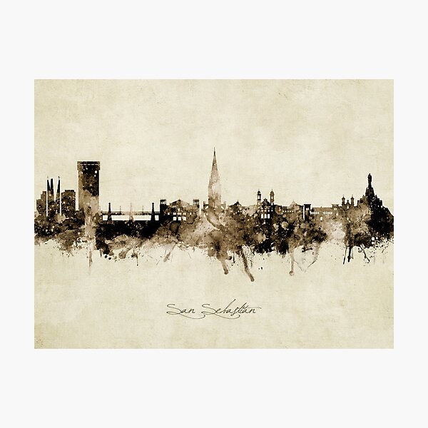 Vista previa del artículo con la obra «San Sebastian Spain Skyline», diseñado y vendido por ArtPrints.