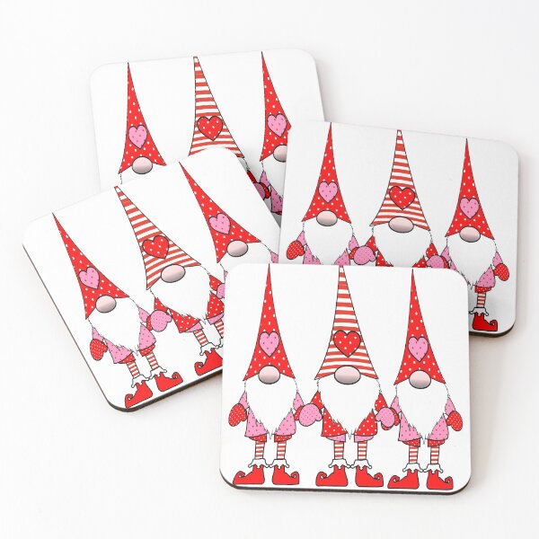Item preview, 3 Nordic Gnomes Red White Hats Hearts, Swedish Tomte Cute Elves designed and sold by funnytshirtemp.