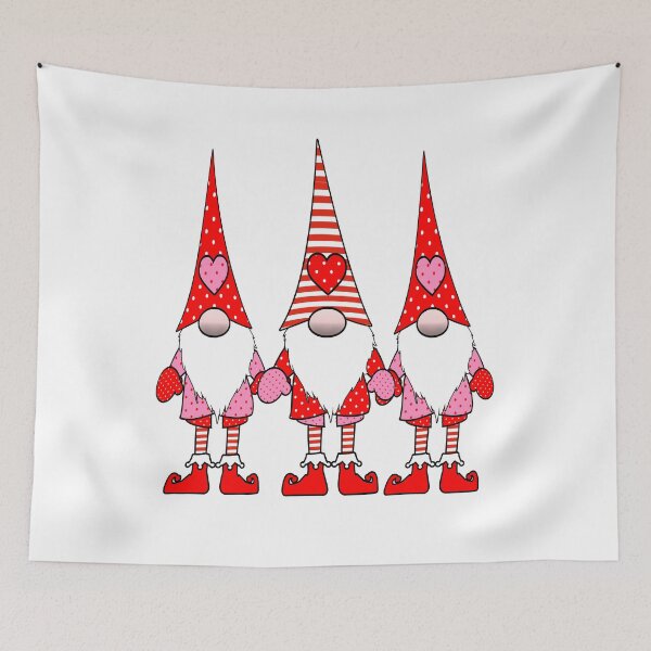 Item preview, 3 Nordic Gnomes Red White Hats Hearts, Swedish Tomte Cute Elves designed and sold by funnytshirtemp.