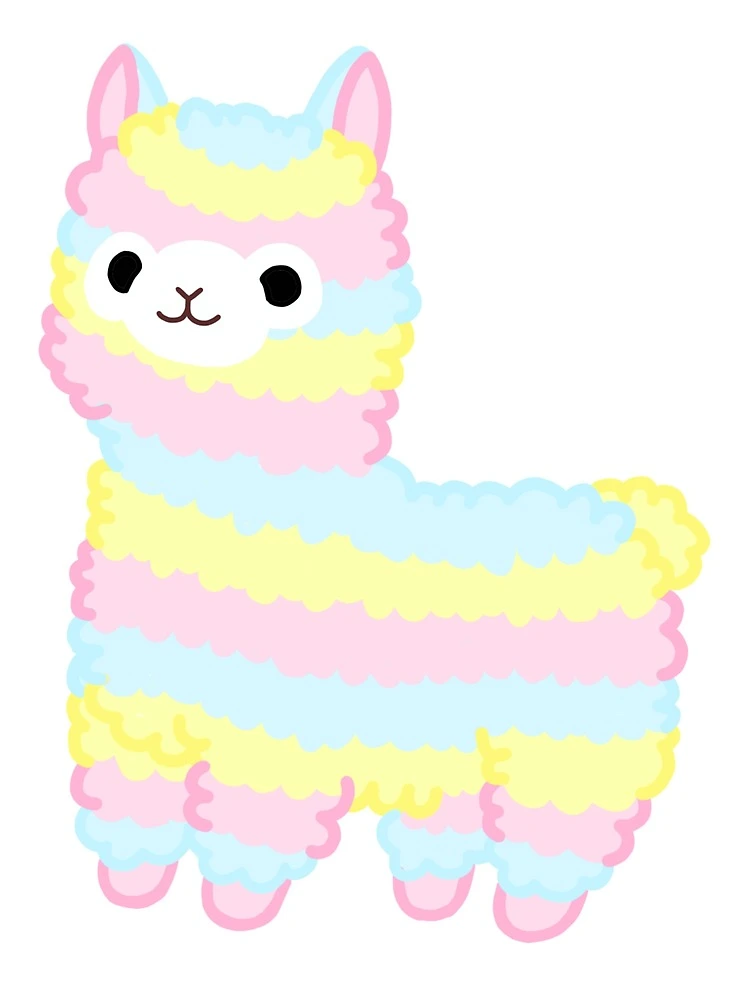 Cute llama girl on rainbow with stars print pink by Evgeniia on