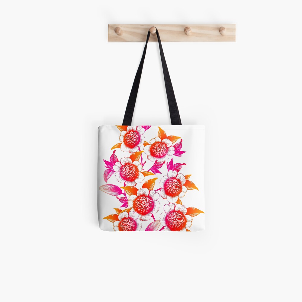 Floral Cotton Tote Bag Hand-Painted in Pink and Green Hues