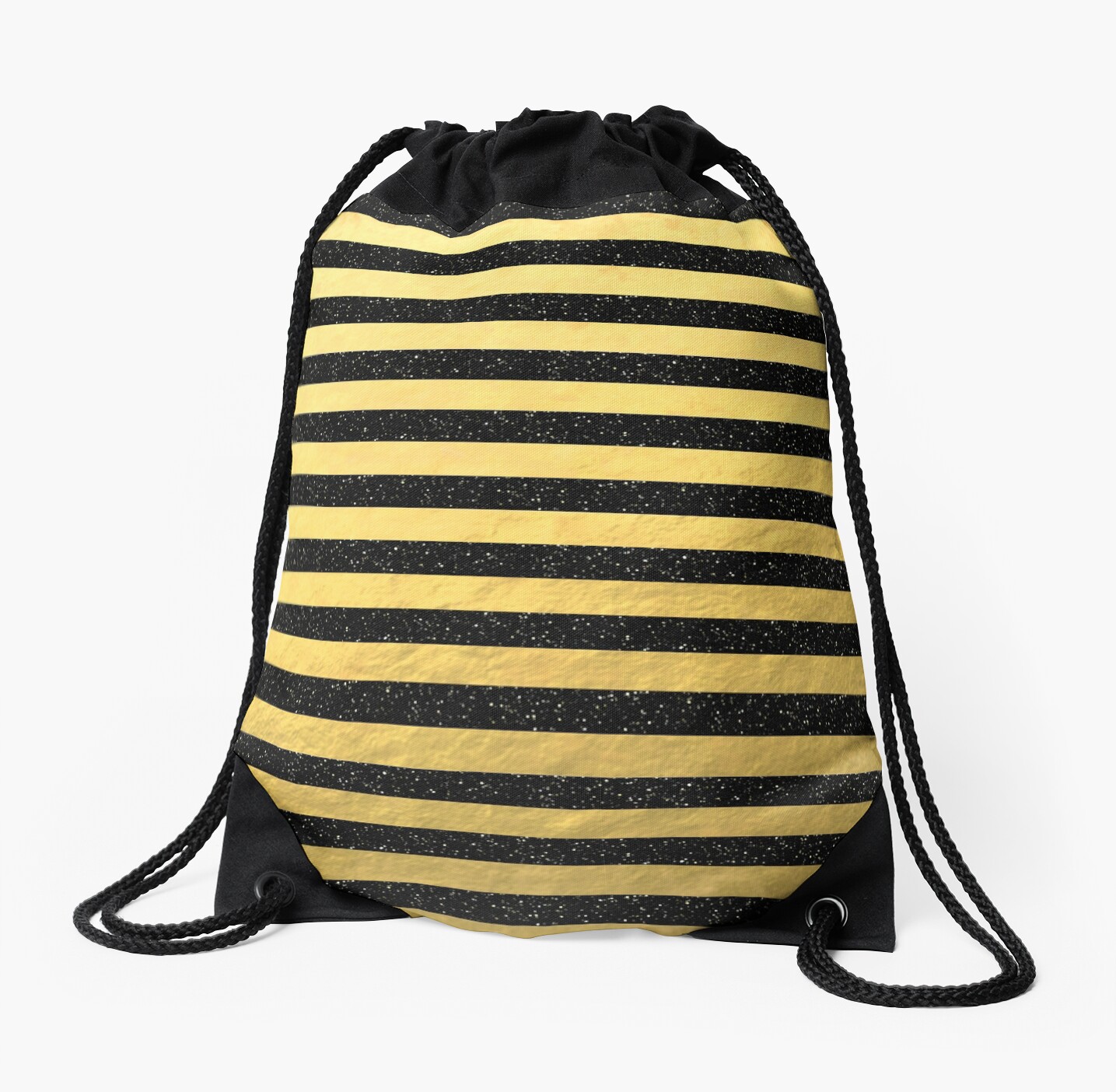 "Gold Foil With Black Glitter Stripes" Drawstring Bag by CheriesArt